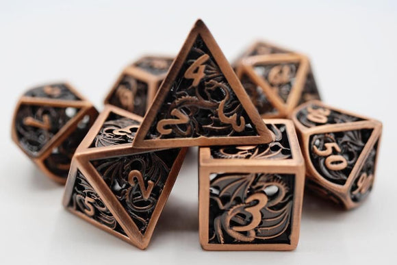 Hollow Dragon 7ct Dice Set - Copper Dice Foam Brain Games