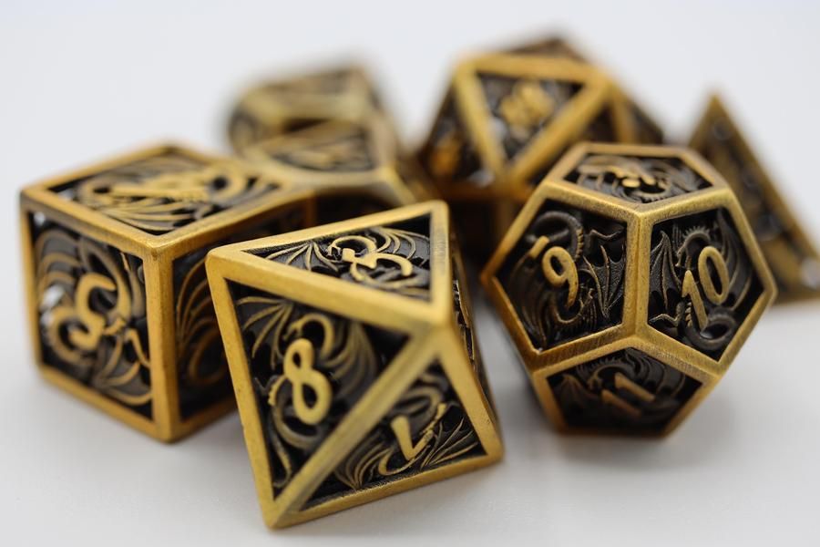 Hollow Dragon 7ct Dice Set - Golden Dice Foam Brain Games