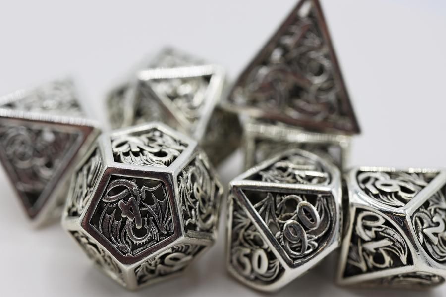 Hollow Dragon 7ct Dice Set - Mithril Dice Foam Brain Games