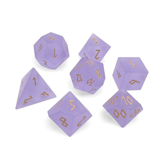 Norse Foundry Gemstone 7ct Polyhedral Dice Set Raised Frosted Amethyst w/ Gold Font  Norse Foundry   