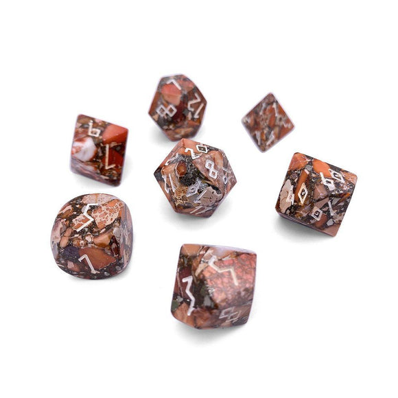 Norse Foundry Gemstone 7ct Polyhedral Dice Set Bronzite Orange  Norse Foundry   