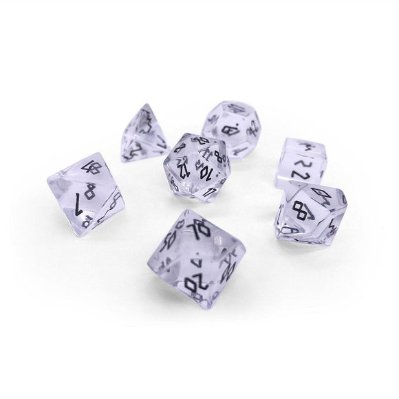 Norse Foundry Gemstone 7ct Polyhedral Dice Set  Clear Crystal w/ Black Font  Norse Foundry   