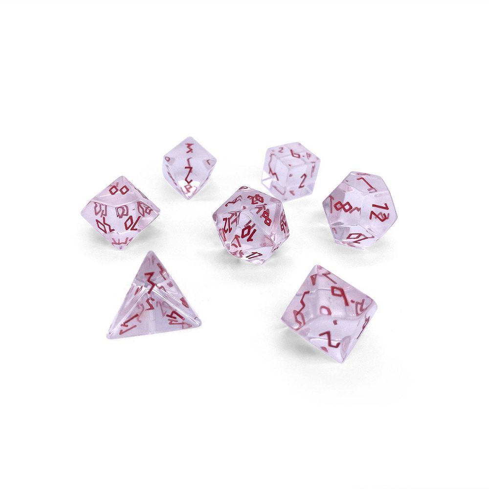 Norse Foundry Gemstone 7ct Polyhedral Dice Set Clear Crystal w/ Red Font Dice Norse Foundry