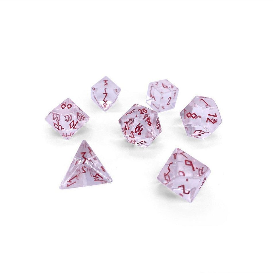 Norse Foundry Gemstone 7ct Polyhedral Dice Set Clear Crystal w/ Red Font Dice Norse Foundry
