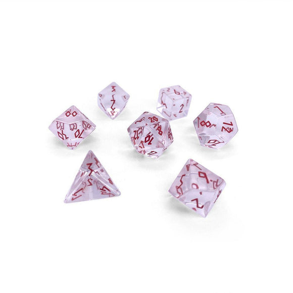 Norse Foundry Gemstone 7ct Polyhedral Dice Set Clear Crystal w/ Red Font  Common Ground Games   