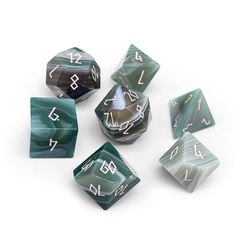 Norse Foundry Gemstone 7ct Polyhedral Dice Set Striped Agate Green Dice Norse Foundry