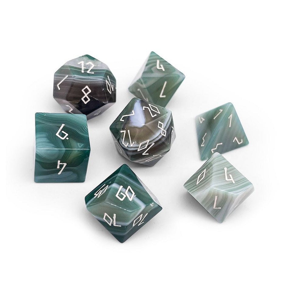 Norse Foundry Gemstone 7ct Polyhedral Dice Set Striped Agate Green Dice Norse Foundry