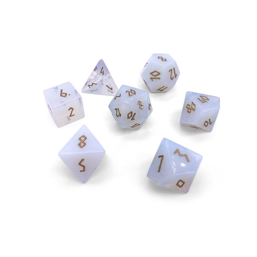 Norse Foundry Gemstone 7ct Polyhedral Dice Set Opalite w/ Gold Font Dice Norse Foundry