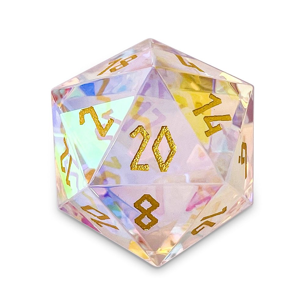 Norse Foundry 30mm Boulder D20 - K9 Rainbow Glass w/ Gold Font Dice Norse Foundry