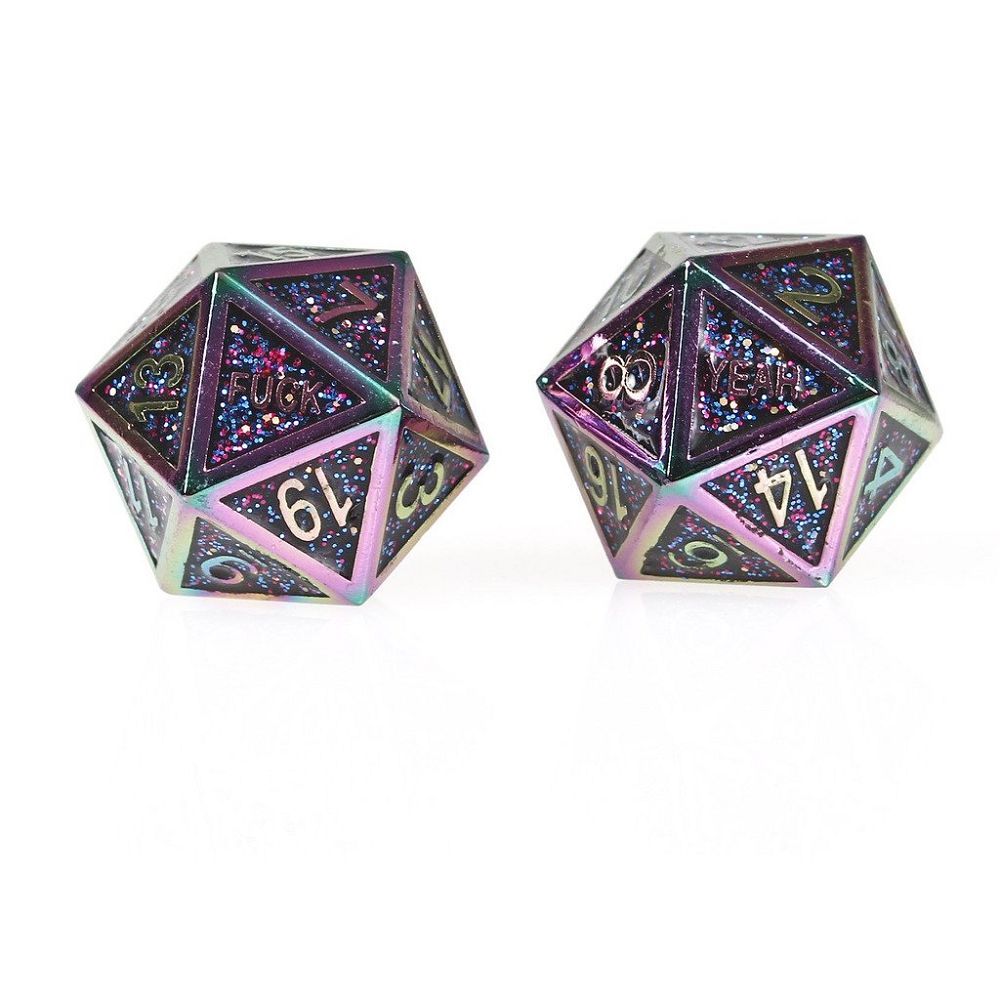 Glitter Bomb F Yeah Set of 2 D20 Metal Dice Dice Forged Dice Co