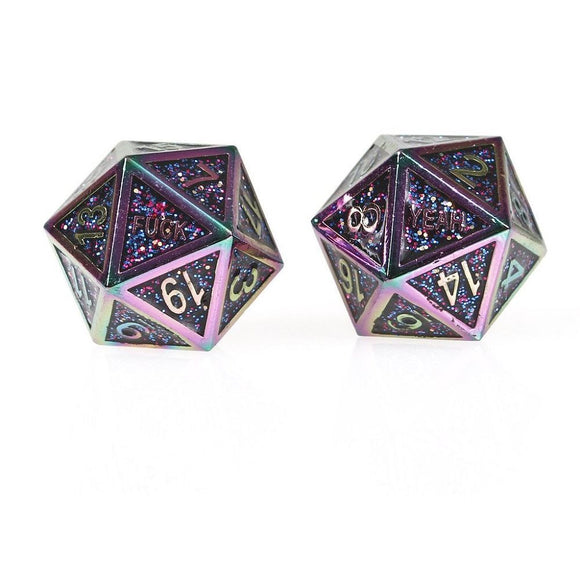 Glitter Bomb F Yeah Set of 2 D20 Metal Dice  Forged Dice Co   