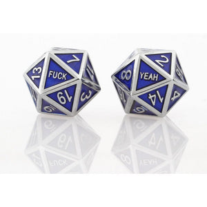 Silver Blue Set of 2 D20 Metal Dice  Forged Dice Co   