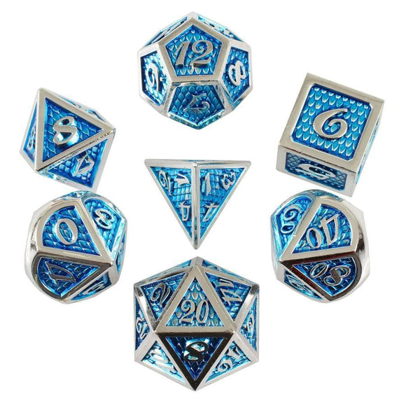 Ice Dragon Set of 7 Metal Dice  Forged Dice Co   
