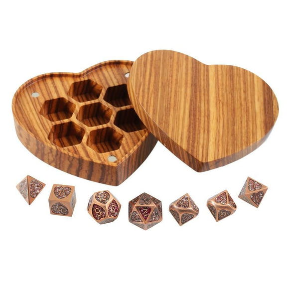 Heart Fate Set of 7 Heart-Shaped Metal Dice with Box  Forged Dice Co   