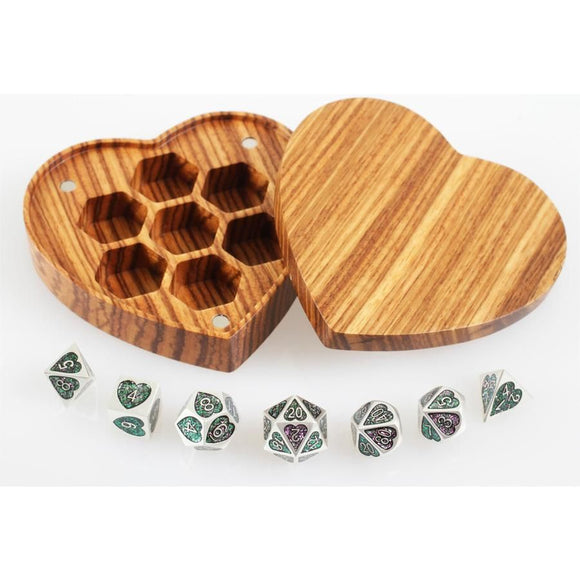 Forest Heart Set of 7 Heart-Shaped Metal Dice with Box  Forged Dice Co   