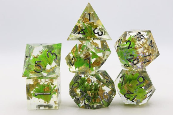 Foam Brain Games 7ct Sharp Edge Polyhedral Dice Set - Green Lotus Dice Foam Brain Games