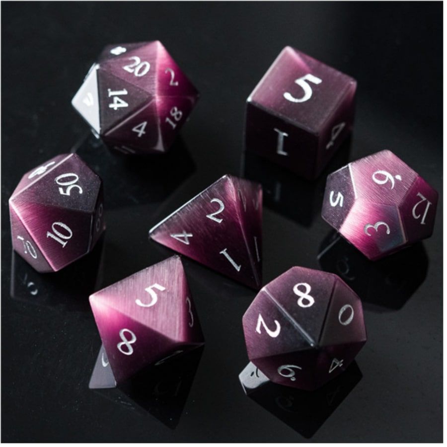 Foam Brain Games Gemstone Purple Cats Eye w/ Gold 7ct Polyhedral Dice Set Dice Foam Brain Games