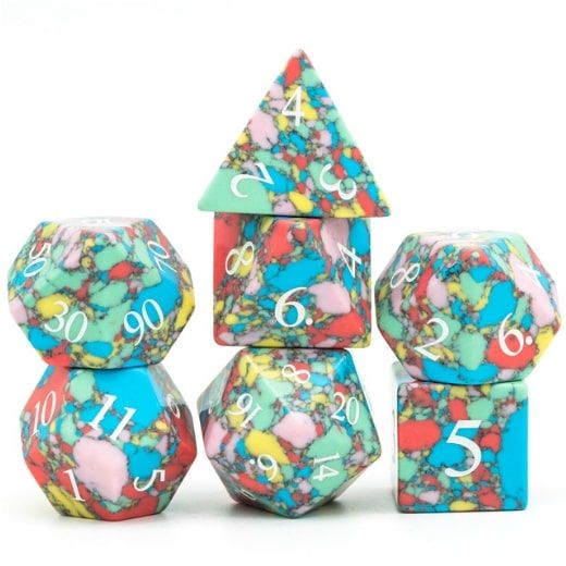 Foam Brain Games Gemstone Textured Turquoise Pop Art 7ct Polyhedral Dice Set Dice Foam Brain Games