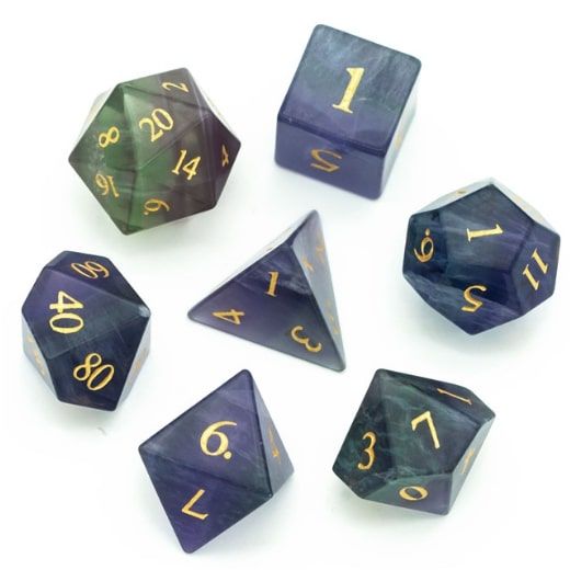 Foam Brain Games Gemstone Natural Fluorite 7ct Polyhedral Dice Set Dice Foam Brain Games