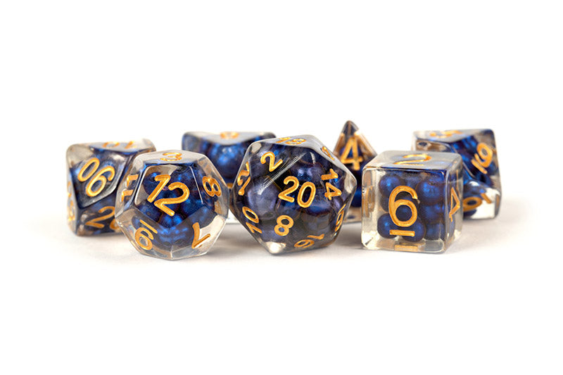 Metallic Dice Games Pearl Royal Blue/Gold 7ct Polyhedral Dice Set Dice FanRoll by Metallic Dice Games