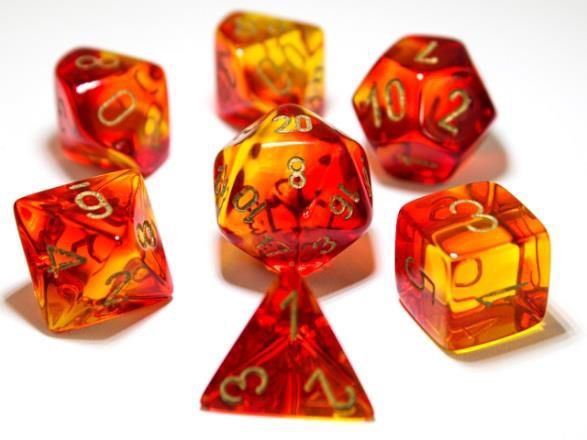 Gemini Translucent Red-Yellow/gold Polyhedral 7-Dice Set (26468) Chessex