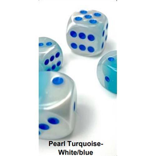 Gemini Pearl Turquoise-White/blue Luminary 16mm d6 Dice Block (12 dice) (26665) Dice Chessex   