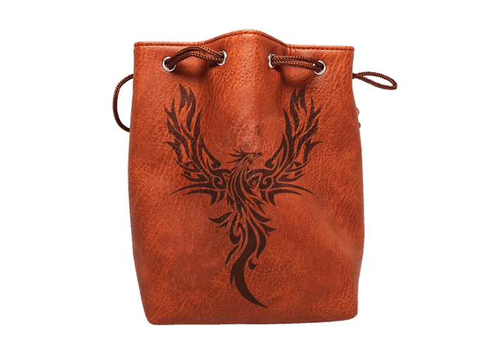 Easy Roller Brown Leather Lite Phoenix Design Self-Standing Large Dice Bag Supplies Easy Roller Dice