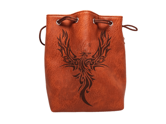 Easy Roller Brown Leather Lite Phoenix Design Self-Standing Large Dice Bag Home page Easy Roller Dice   