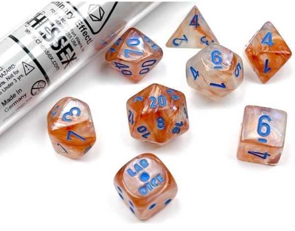 Chessex Lab Dice 7ct Polyhedral Set Borealis Rose Gold/Light Blue Luminary (30045) Dice Chessex