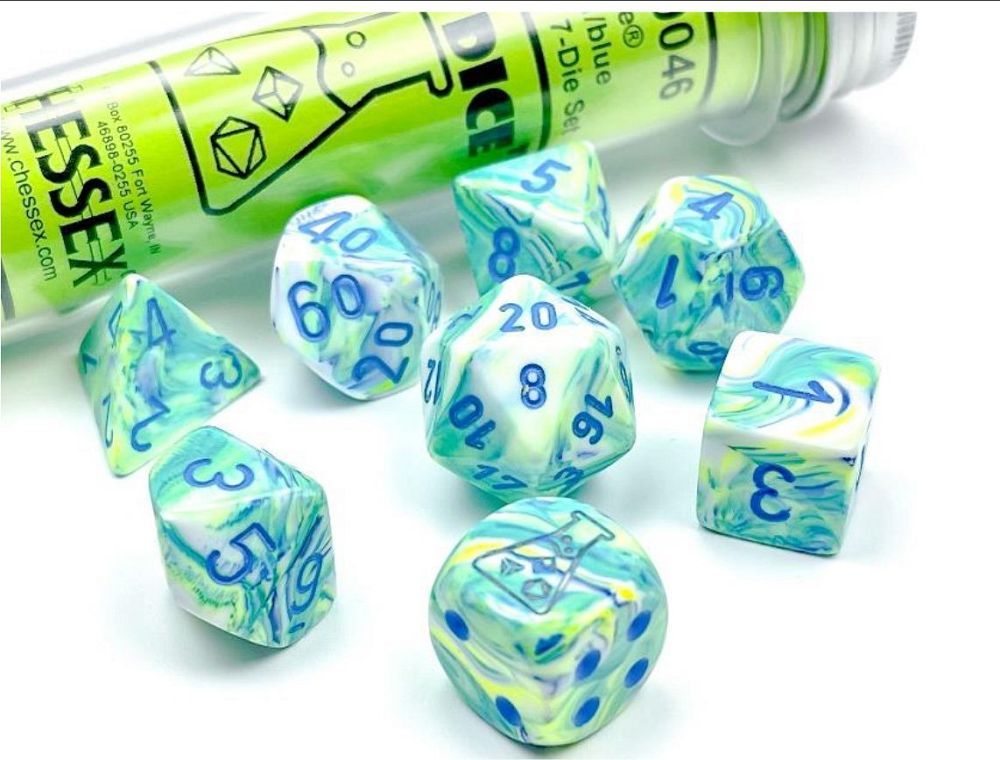 Chessex Lab Dice Wave 5 7ct Polyhedral Set Festive Garden/blue (30046) Dice Chessex