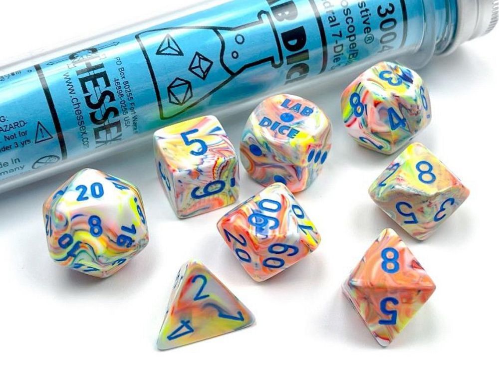 Chessex Lab Dice Wave 5 7ct Polyhedral Set Festive Kaleidoscope/Blue (30047) Dice Chessex