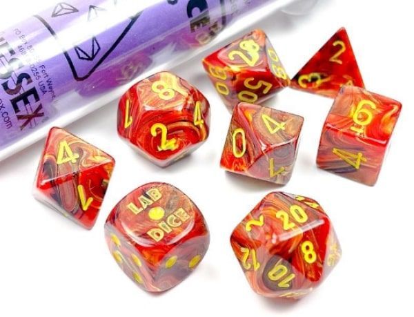 Chessex Lab Dice Wave 5 7ct Polyhedral Set Vortex Underworld/Yellow (30050) Dice Chessex