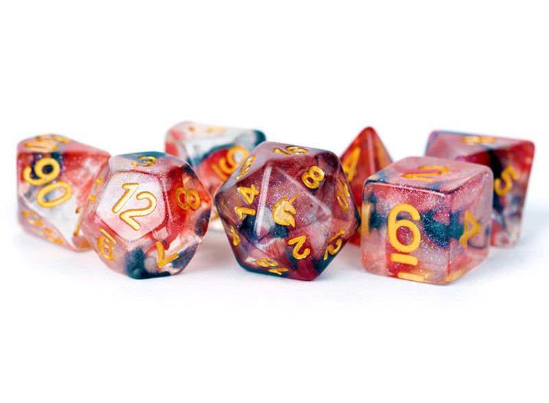 Metallic Dice Games Unicorn Phoenix Ash 7ct Polyhedral Dice Set Dice FanRoll by Metallic Dice Games