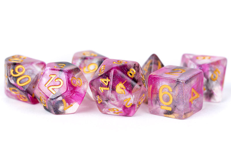 Metallic Dice Games Unicorn Blushing Steel 7ct Polyhedral Dice Set Dice FanRoll by Metallic Dice Games
