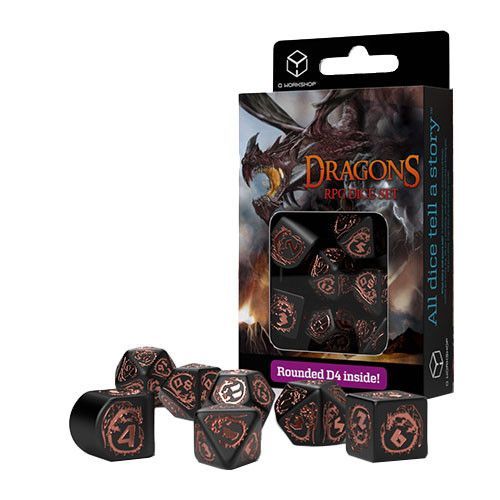 Q-Workshop 7ct Polyhedral Dice Set Dragons Black & Copper Dice Q Workshop   