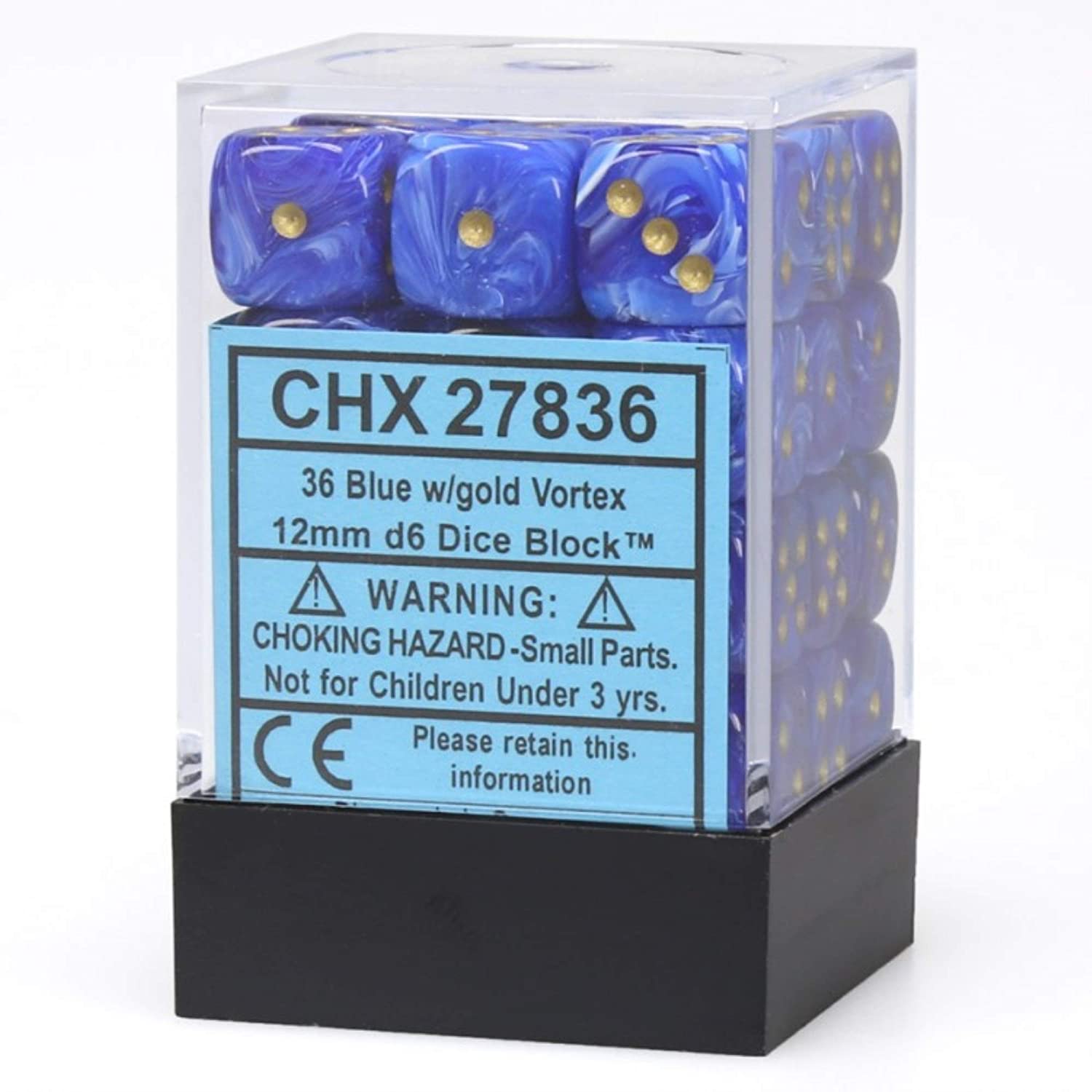 Chessex 12mm Vortex Blue/Gold 36ct D6 Set (27836) Dice Chessex   