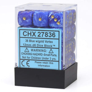 Chessex 12mm Vortex Blue/Gold 36ct D6 Set (27836) Dice Chessex   