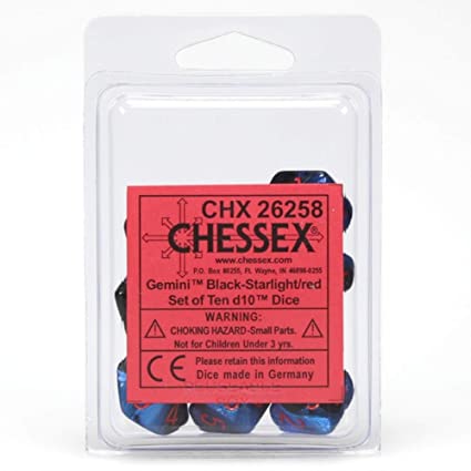 Chessex Gemini Black Starlight/Red 10ct D10 Set (26258) Dice Chessex   