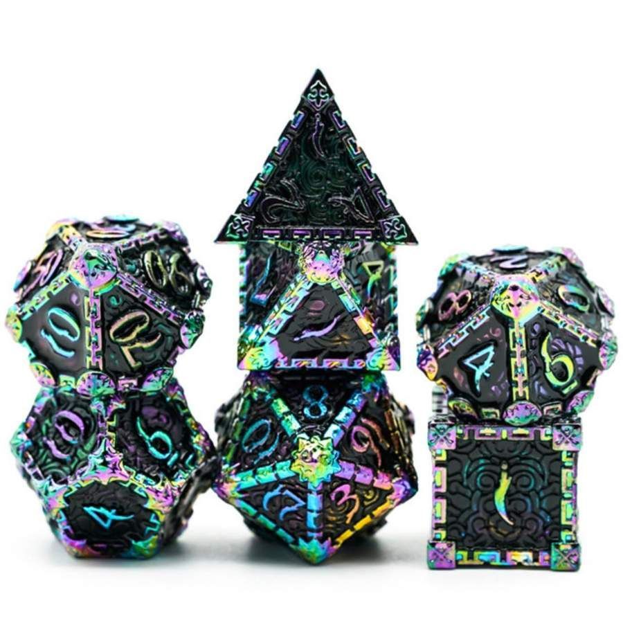 Foam Brain Games 7ct Metal Polyhedral Dice Set Dagger of Venom Rainbow Black Dice Foam Brain Games