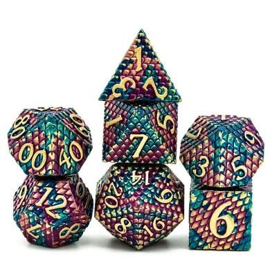 Foam Brain Games 7ct Metal Polyhedral Dice Set Gold Dragon Scale Dice Foam Brain Games