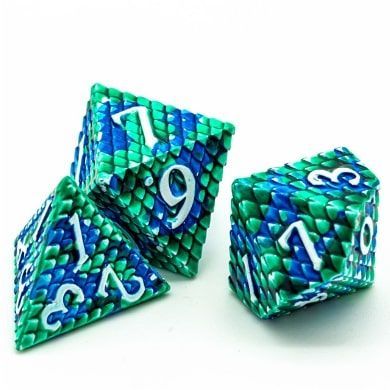 Foam Brain Games 7ct Metal Polyhedral Dice Set Ocean Dragon Scale Dice Foam Brain Games