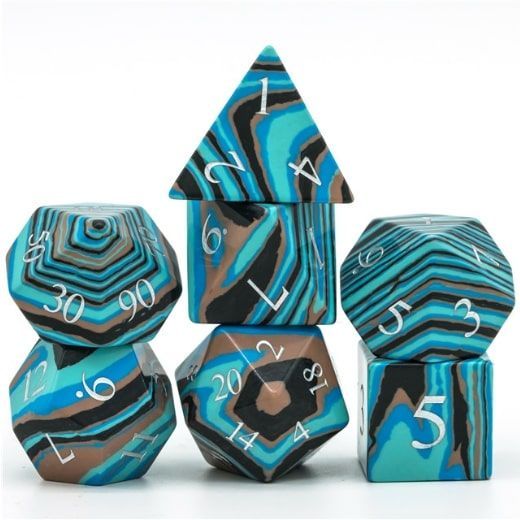 Foam Brain Games 7ct Gemstone Polyhedral Dice Set Textured Turquoise Blue & Brown Dice Foam Brain Games