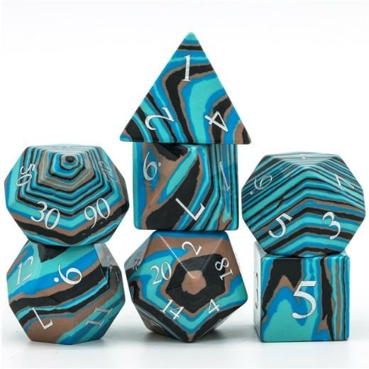 Foam Brain Games 7ct Gemstone Polyhedral Dice Set Textured Turquoise Blue & Brown  Common Ground Games   