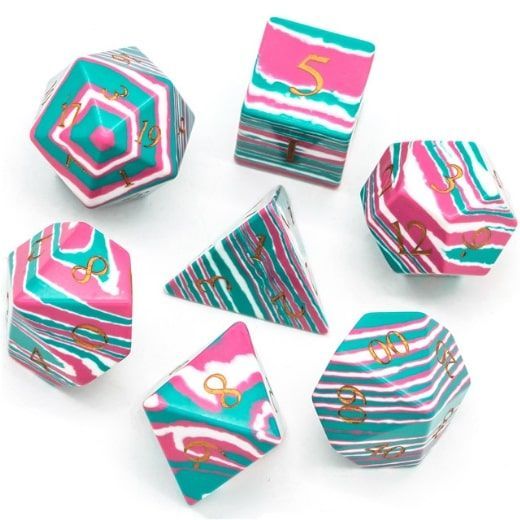 Foam Brain Games 7ct Gemstone Polyhedral Dice Set Textured Turquoise Pink & Teal Dice Foam Brain Games