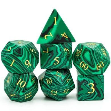 Foam Brain Games 7ct Gemstone Polyhedral Dice Set Malachite with Gold Ink Dice Foam Brain Games