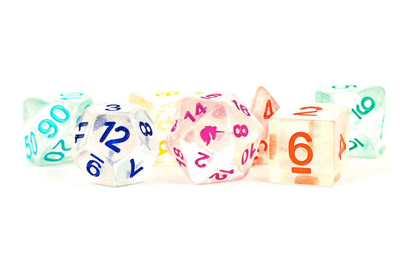 Metallic Dice Games Unicorn Rainbow Ice 7ct Polyhedral Dice Set Dice FanRoll by Metallic Dice Games   