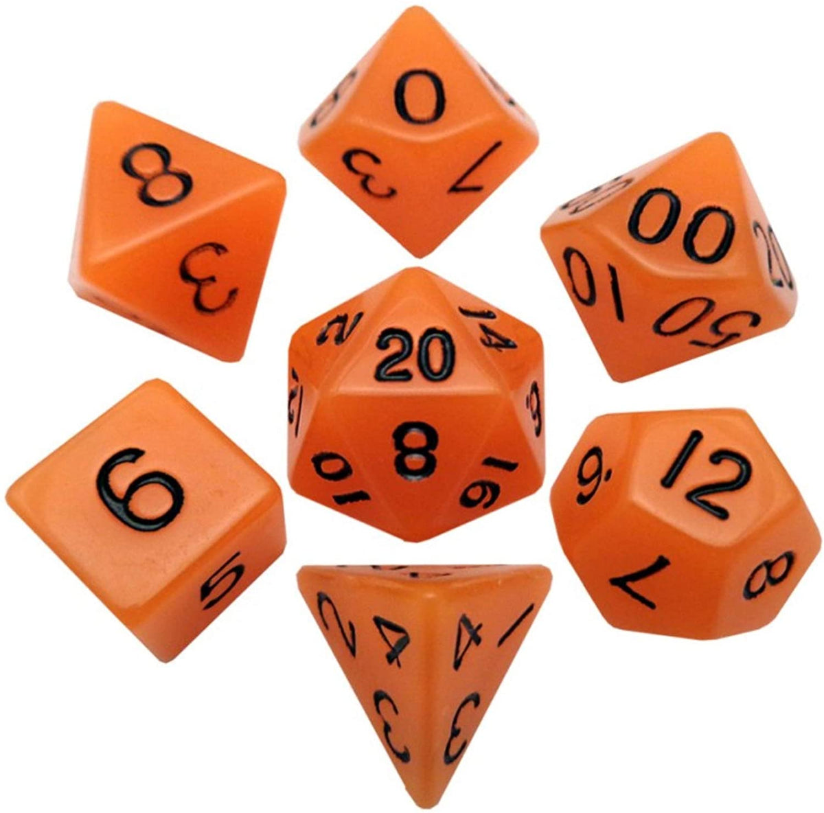 Metallic Dice Games Glow in the Dark Orange/Black 7ct Polyhedral Dice Set Dice FanRoll by Metallic Dice Games