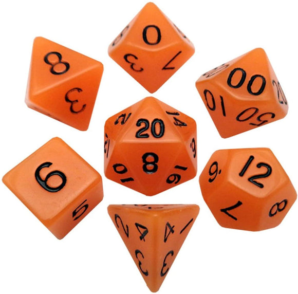 Metallic Dice Games Glow in the Dark Orange/Black 7ct Polyhedral Dice Set  FanRoll   