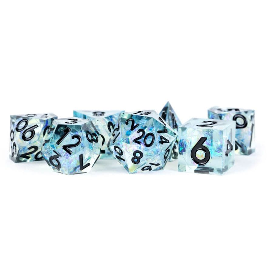 Metallic Dice Games 7ct Sharp Edge Polyhedral Dice Set - Captured Frost Dice FanRoll by Metallic Dice Games