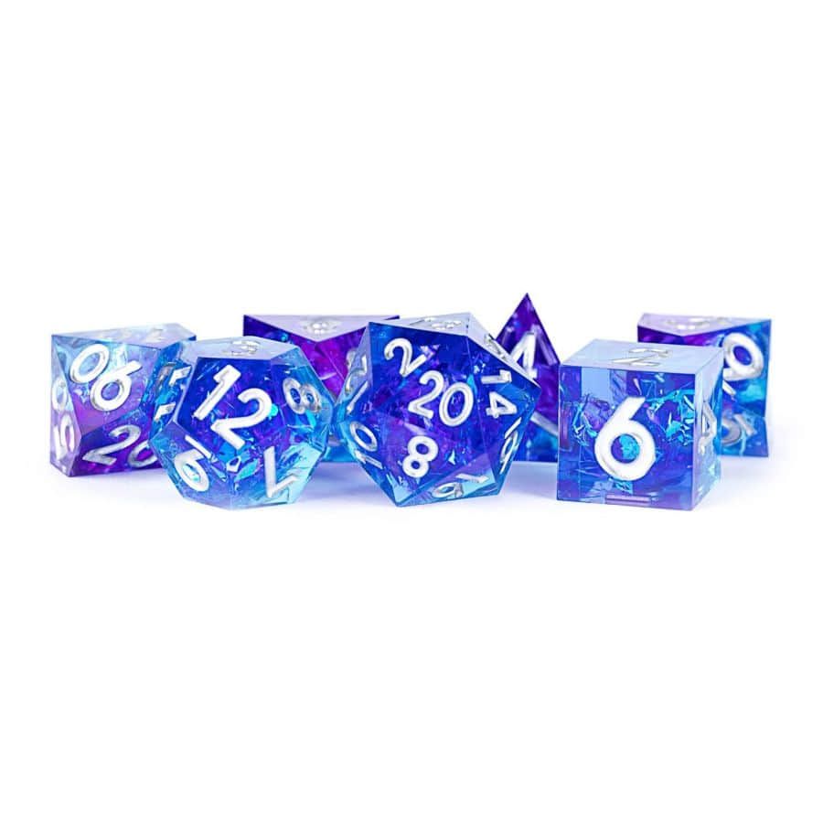 Metallic Dice Games 7ct Sharp Edge Polyhedral Dice Set - Oceanic Flare Dice FanRoll by Metallic Dice Games